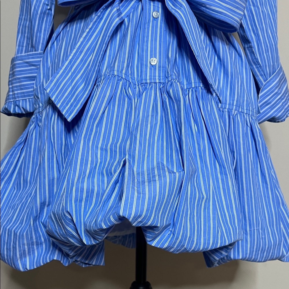 👔🐬🏳️NWT Elegant Blue Striped Shirt Mini Bubble Dress - Picture 6 of 17